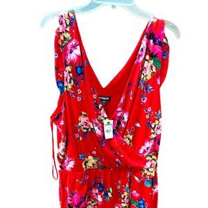 EXPRESS Red Floral Print Cold Shoulder Blouse